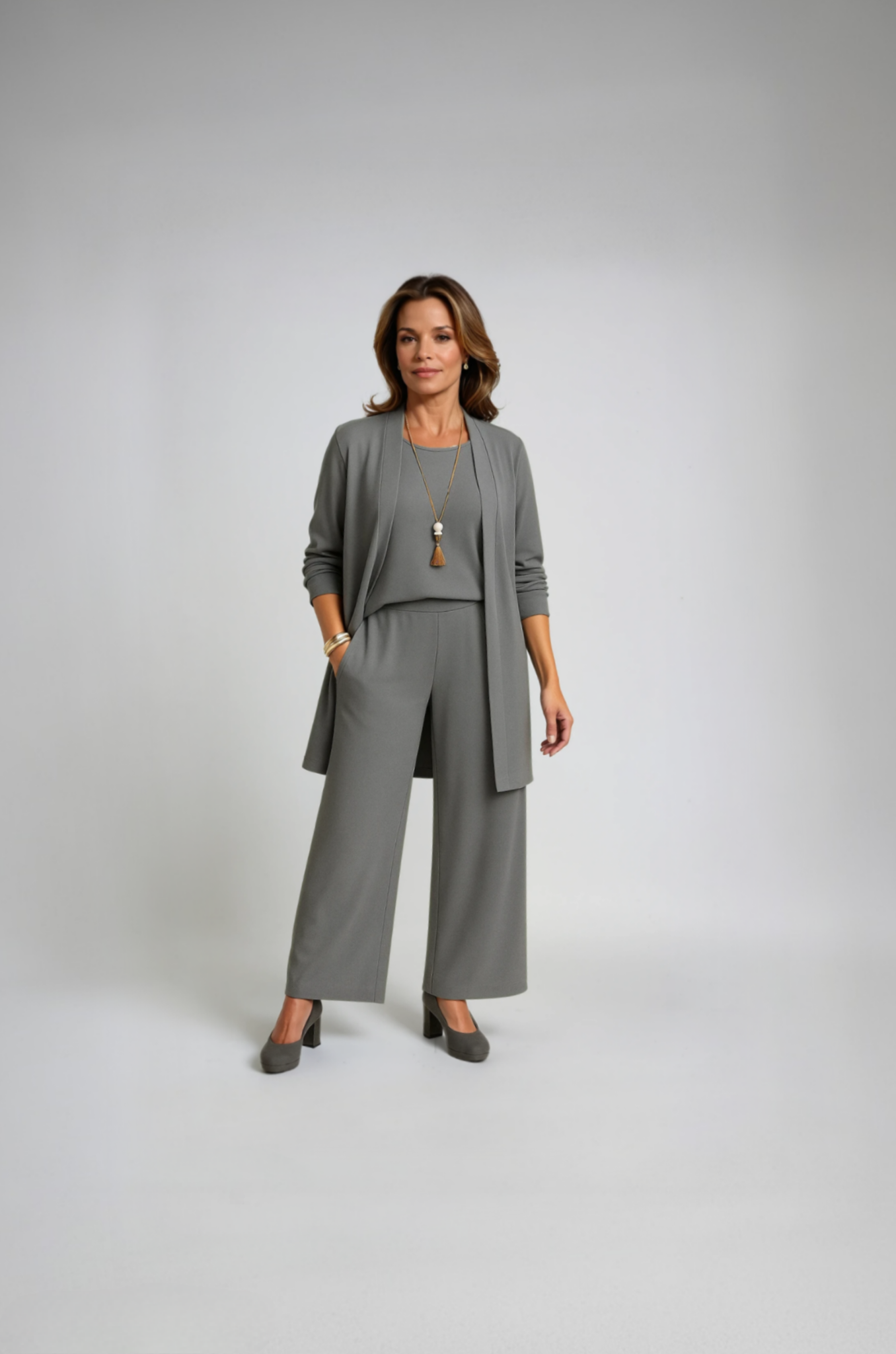 Sofia | 3-teiliges Luxus-Set mit Mantel, Top & Weitbeinhose