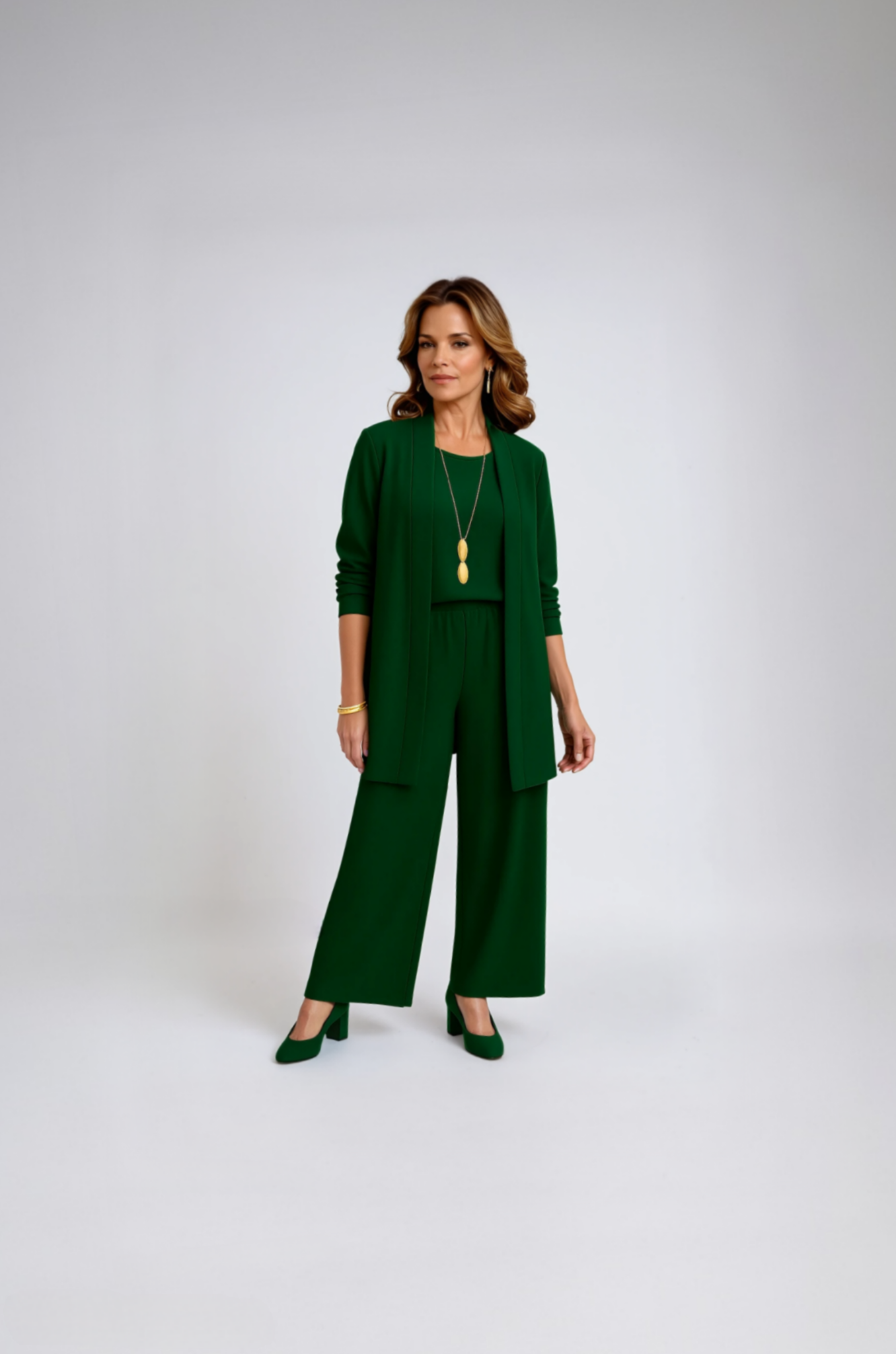 Sofia | 3-teiliges Luxus-Set mit Mantel, Top & Weitbeinhose