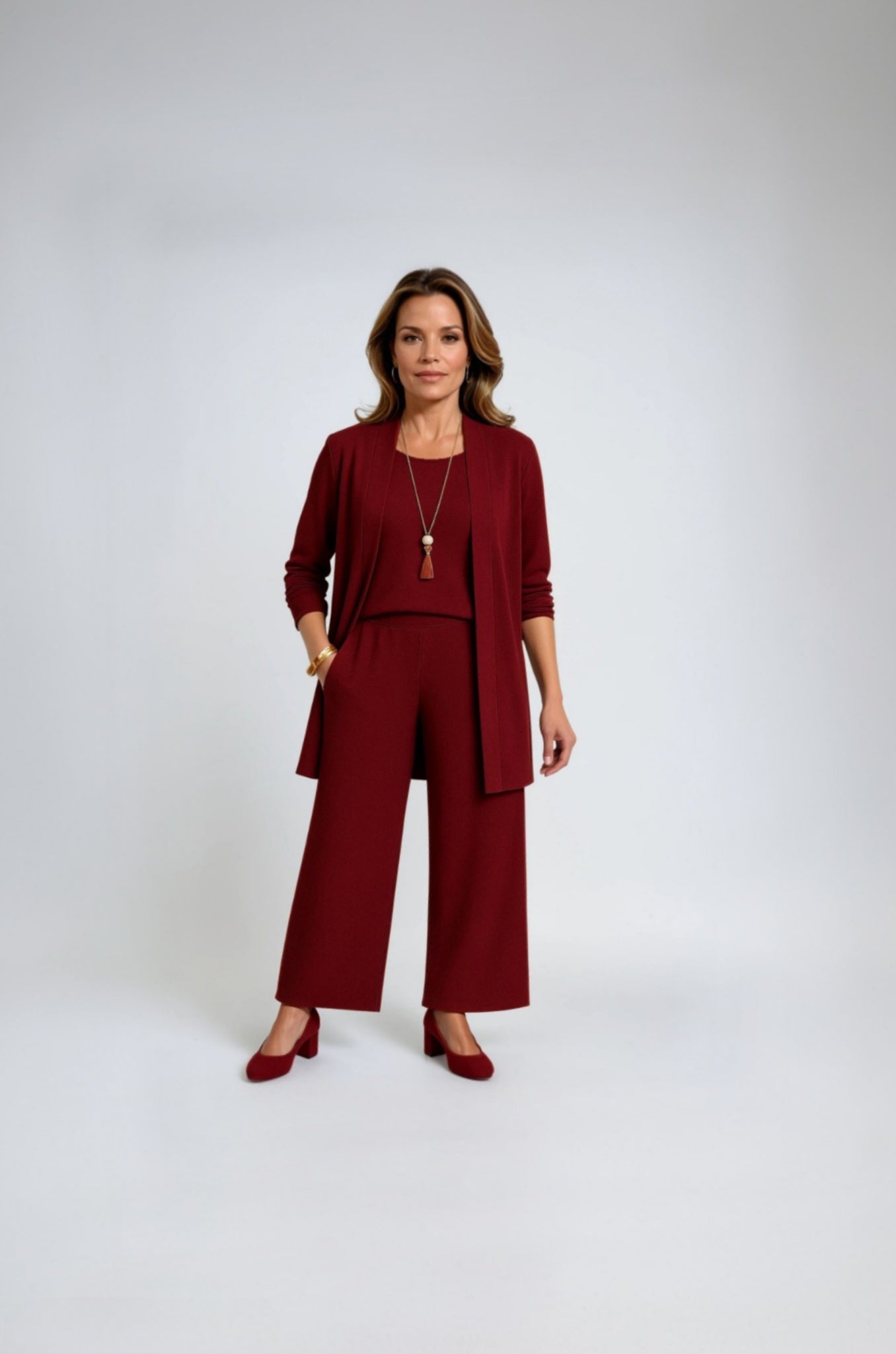 Sofia | 3-teiliges Luxus-Set mit Mantel, Top & Weitbeinhose