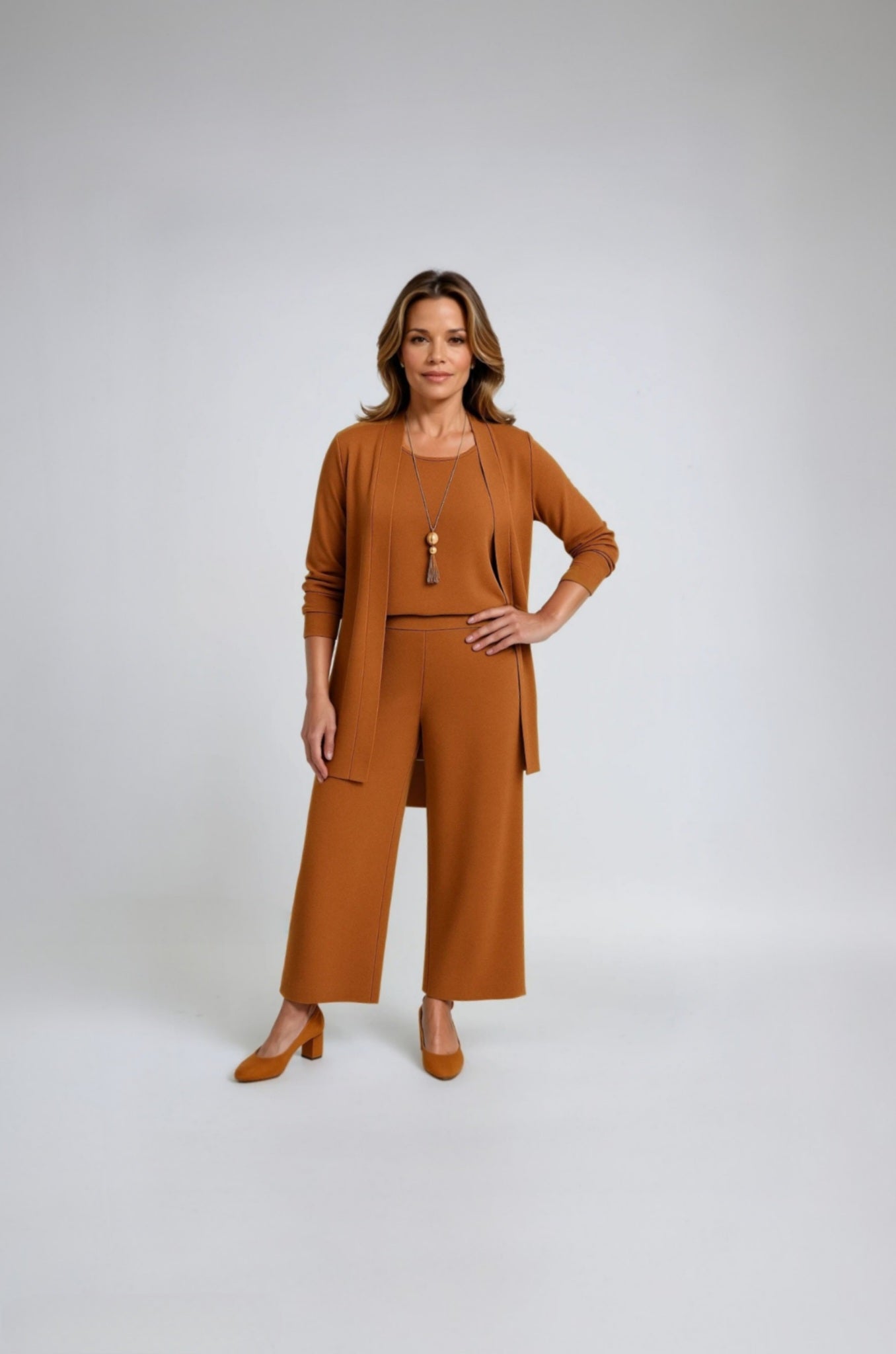 Sofia | 3-teiliges Luxus-Set mit Mantel, Top & Weitbeinhose