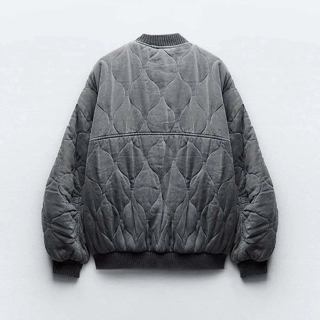 Maxime | Gepolsterte Oversized Bomberjacke in Vintage-Grau