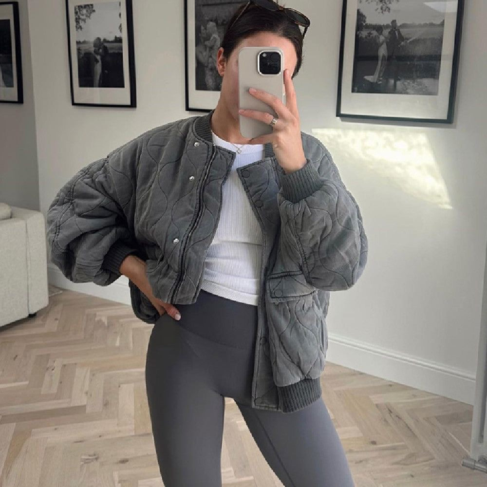 Maxime | Gepolsterte Oversized Bomberjacke in Vintage-Grau