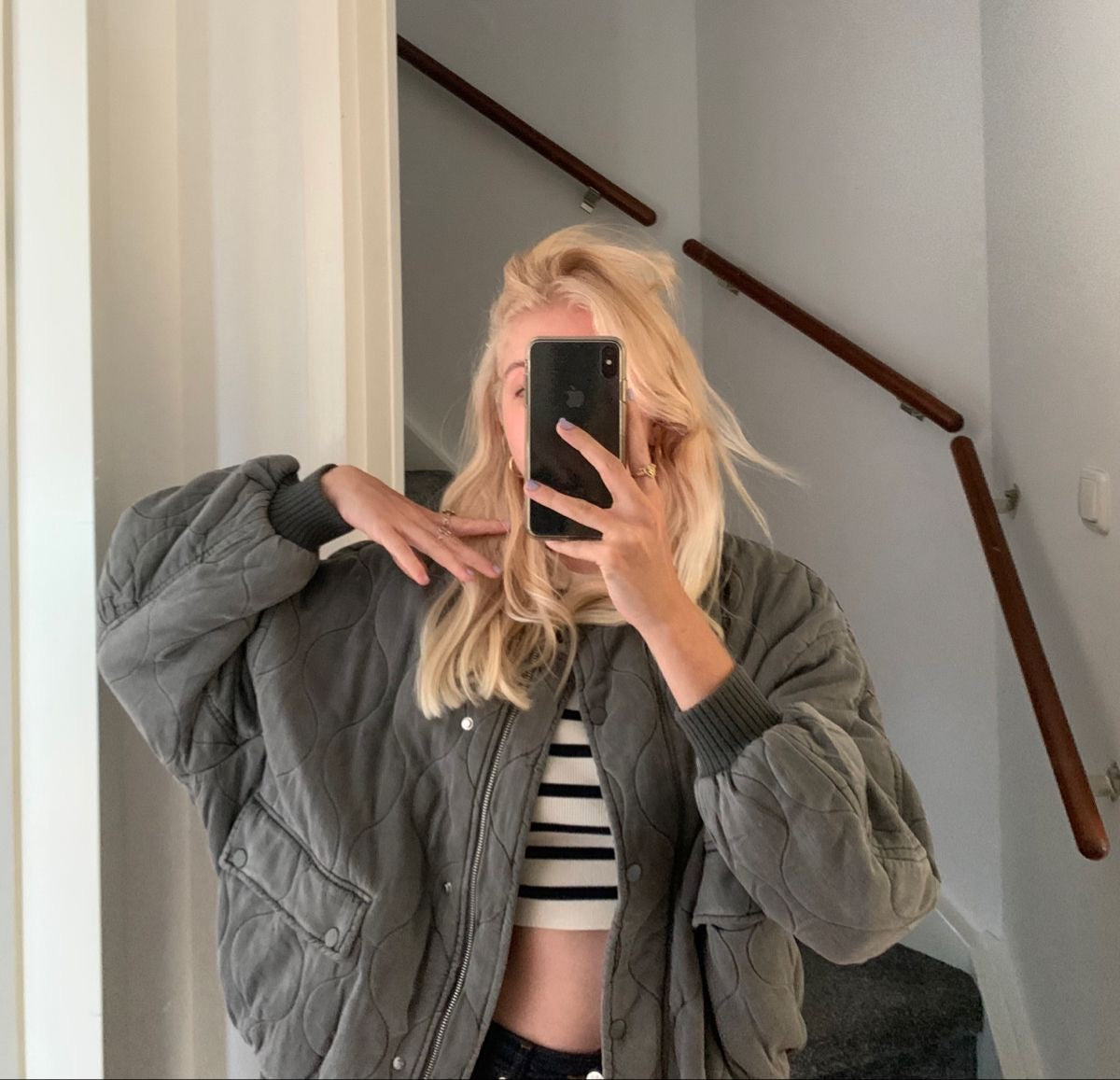 Maxime | Gepolsterte Oversized Bomberjacke in Vintage-Grau