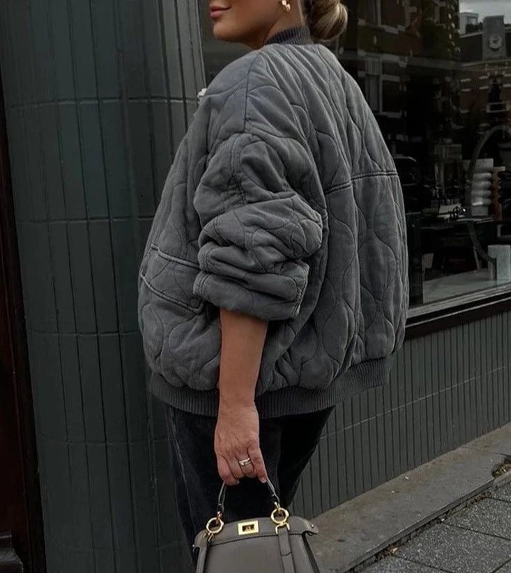 Maxime | Gepolsterte Oversized Bomberjacke in Vintage-Grau
