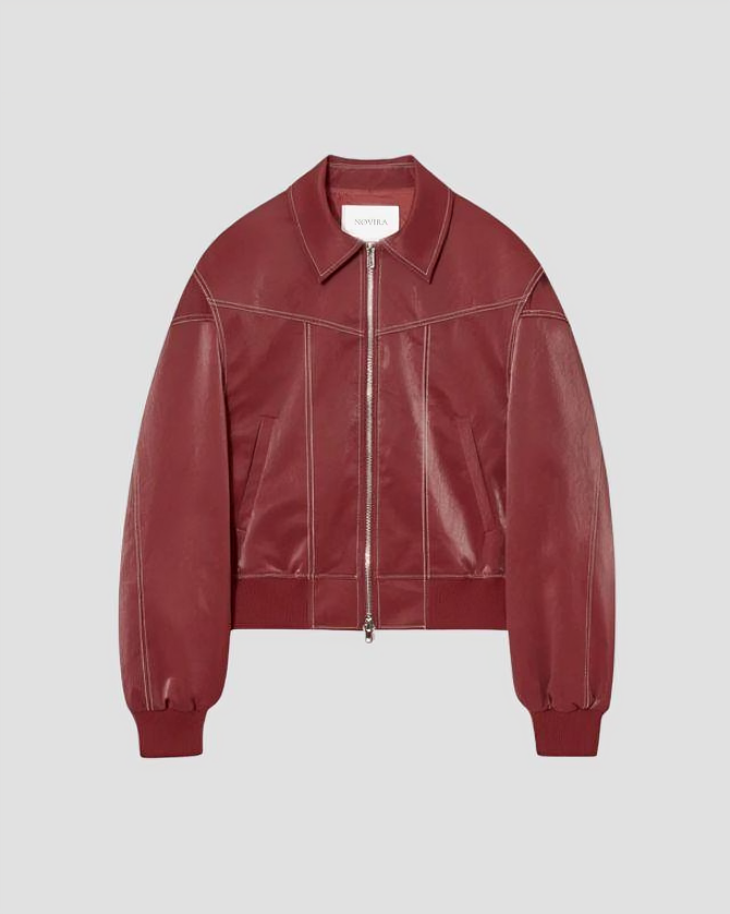 Liv | Oversized Faux Lederjacke in Burgunderrot mit Statement-Charakter