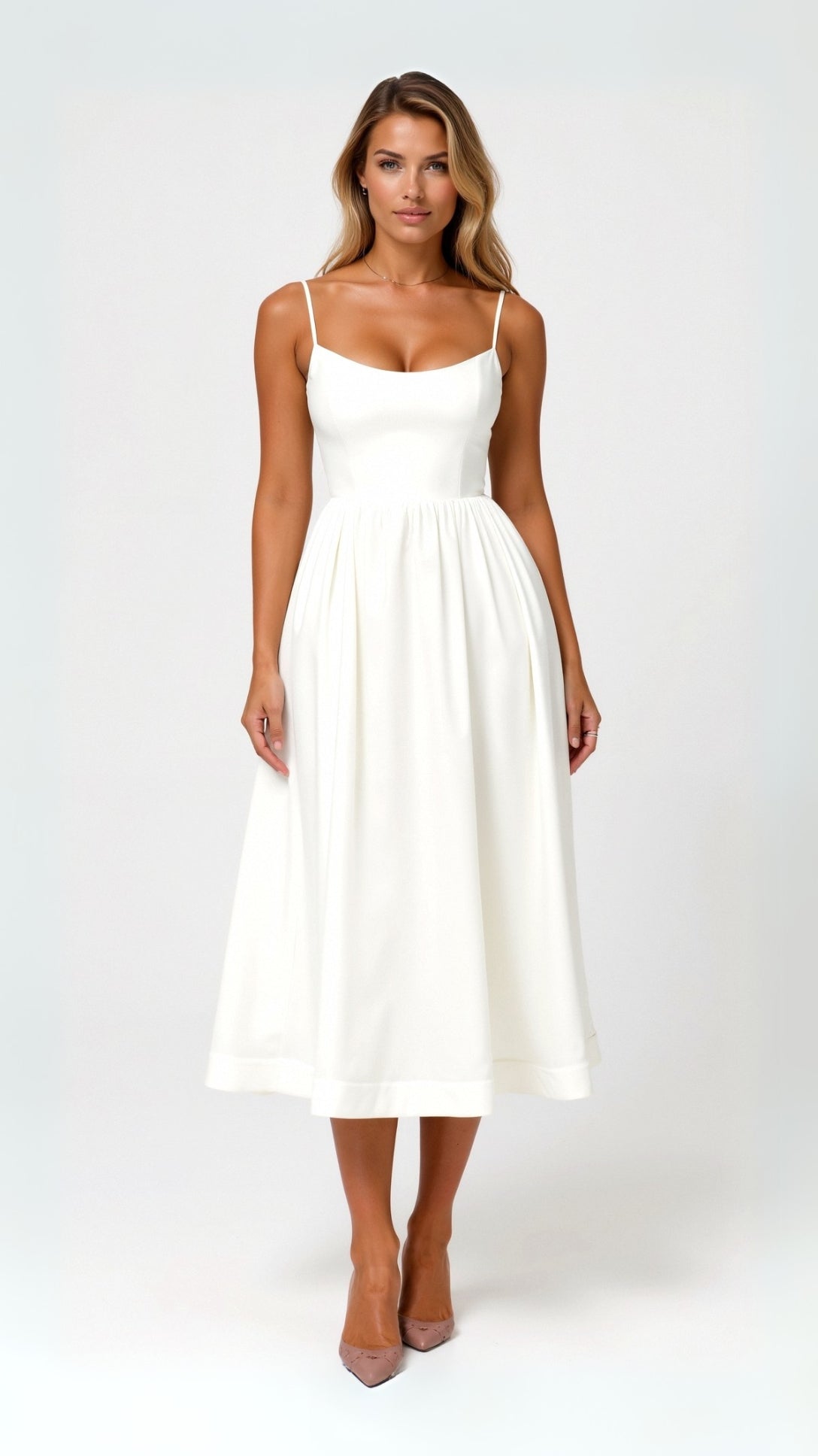Eileen | Elegantes Midikleid mit zarten Trägern und femininer Leichtigkeit