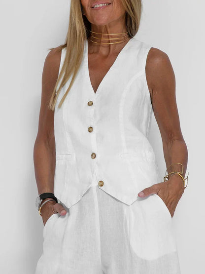 Marie | Damen Leinen Set – Tailored Weste und Hose