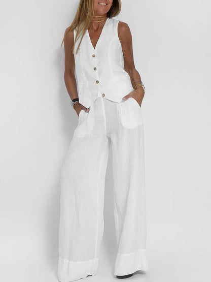 Marie | Damen Leinen Set – Tailored Weste und Hose