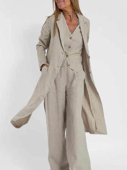 Marie | Damen Leinen Set – Tailored Weste und Hose