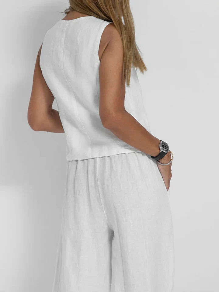 Marie | Damen Leinen Set – Tailored Weste und Hose