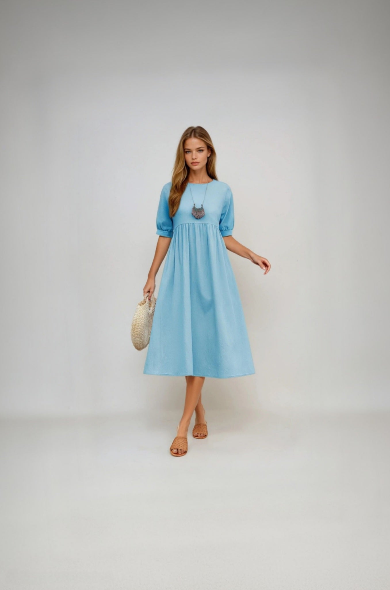 Elvira | Atmungsaktives Baumwoll-Leinen Midi-Kleid