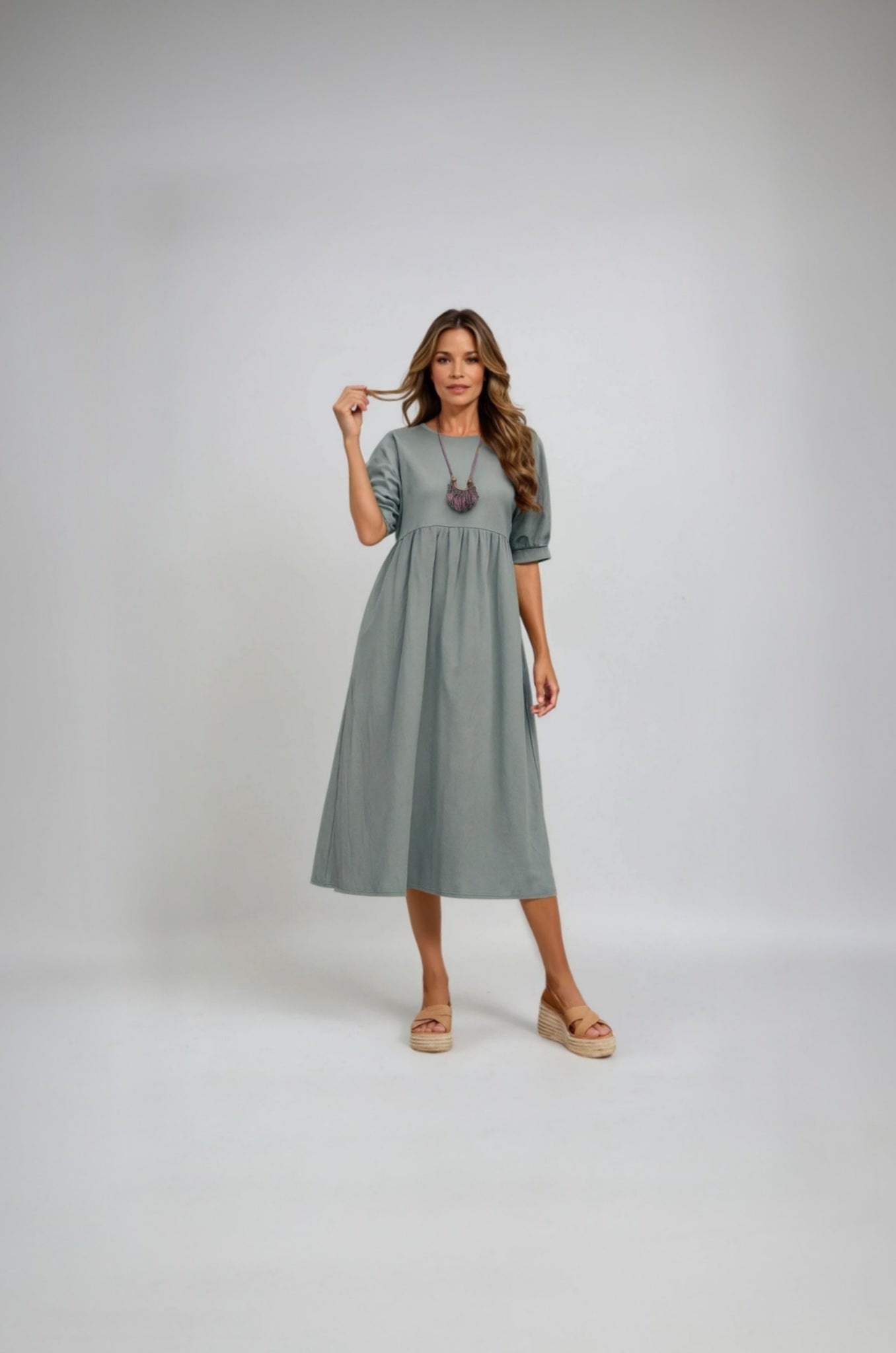 Elvira | Atmungsaktives Baumwoll-Leinen Midi-Kleid