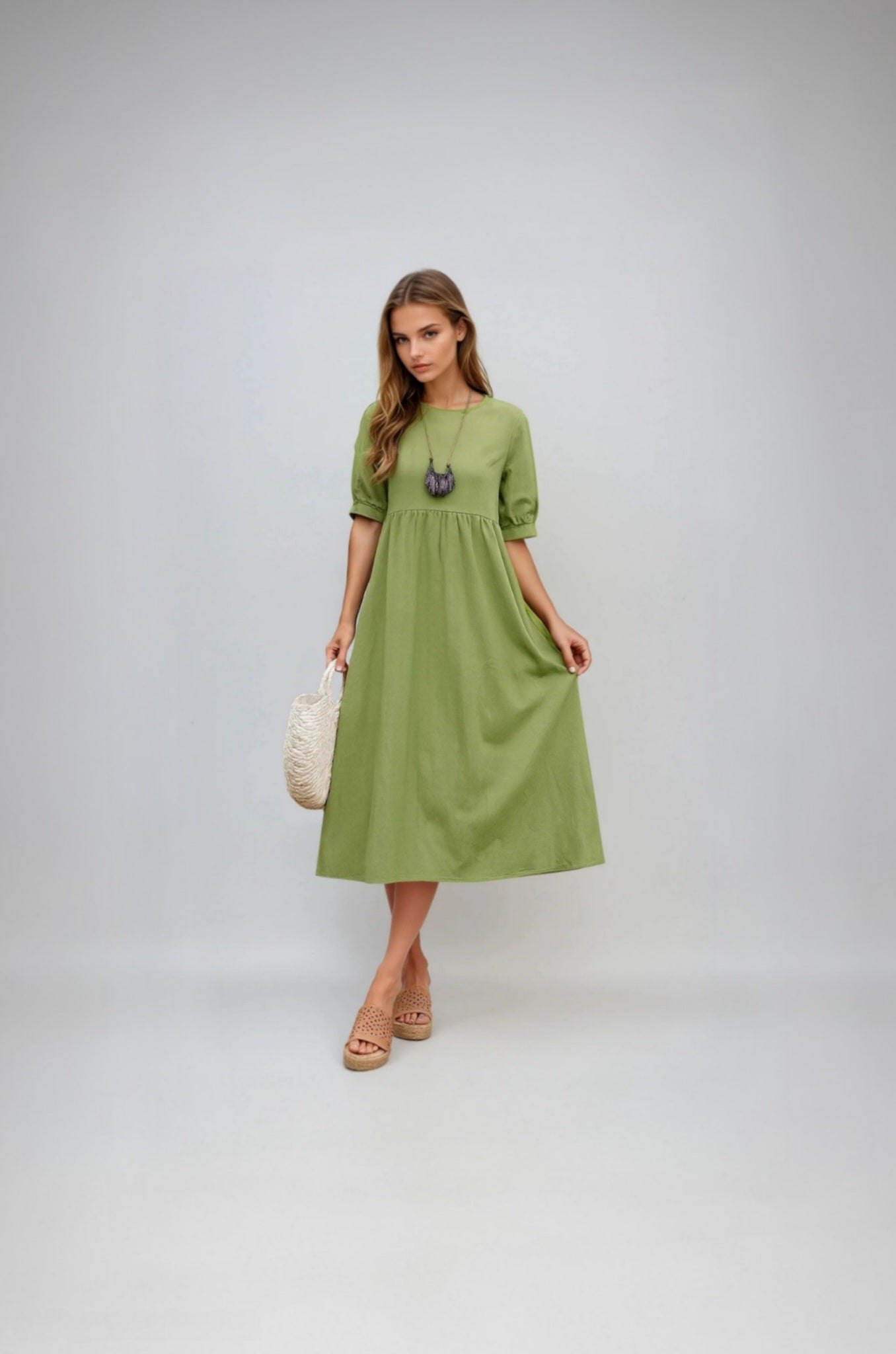 Elvira | Atmungsaktives Baumwoll-Leinen Midi-Kleid