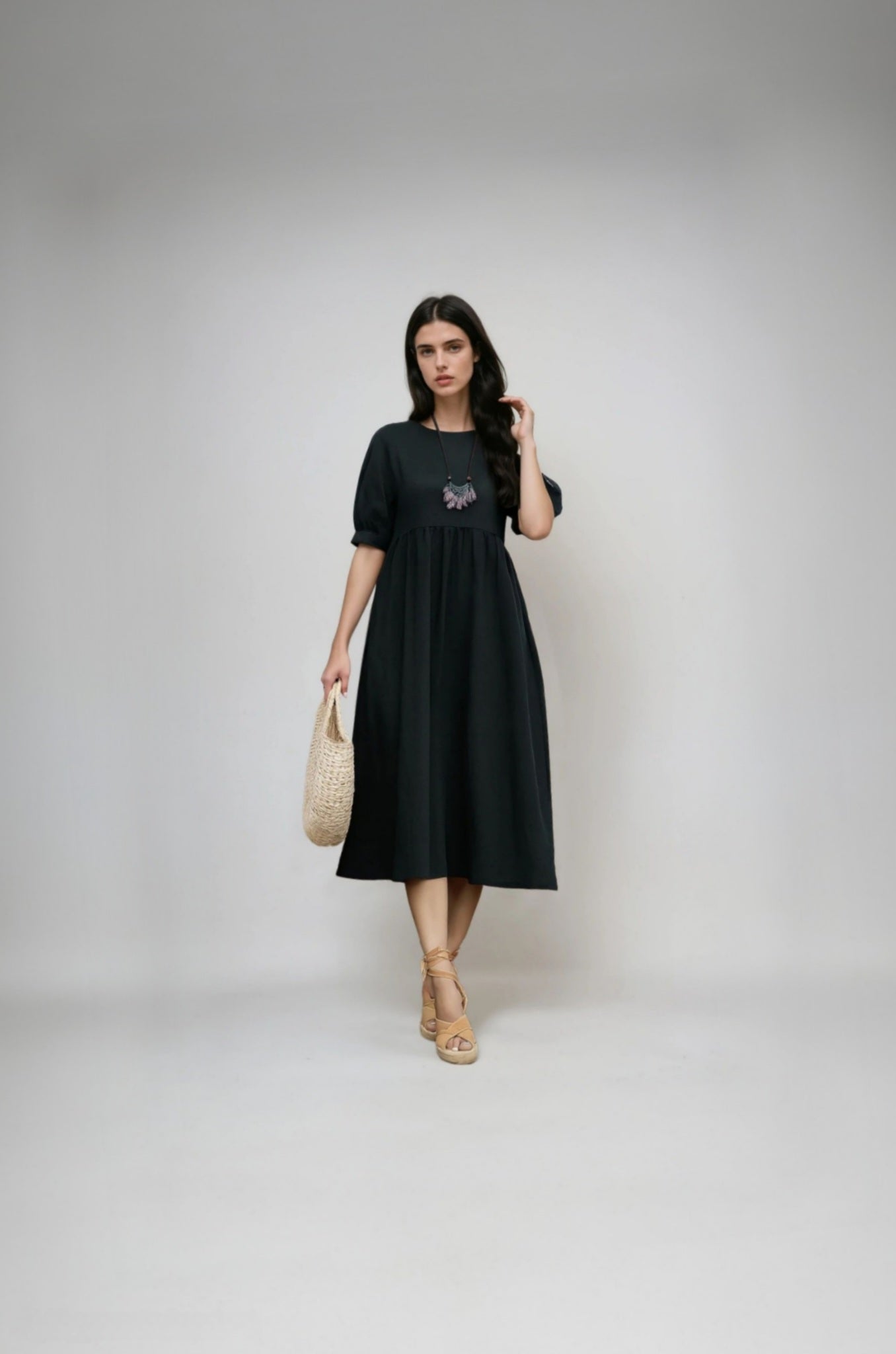 Elvira | Atmungsaktives Baumwoll-Leinen Midi-Kleid