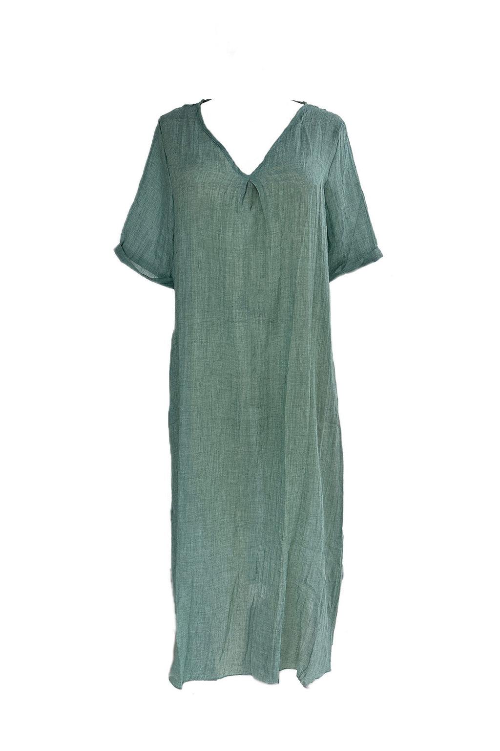 Melanie | Leinen V-Ausschnitt Midi-Kleid