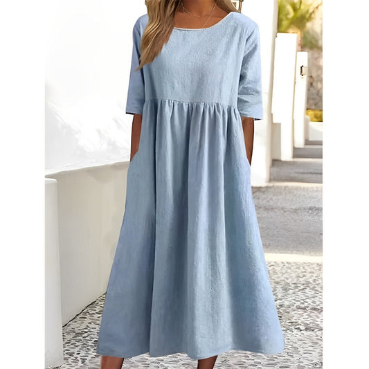 Ella | Atmungsaktives Baumwoll-Leinen Midi-Kleid