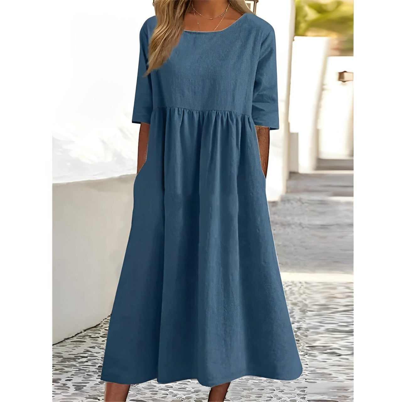 Ella | Atmungsaktives Baumwoll-Leinen Midi-Kleid