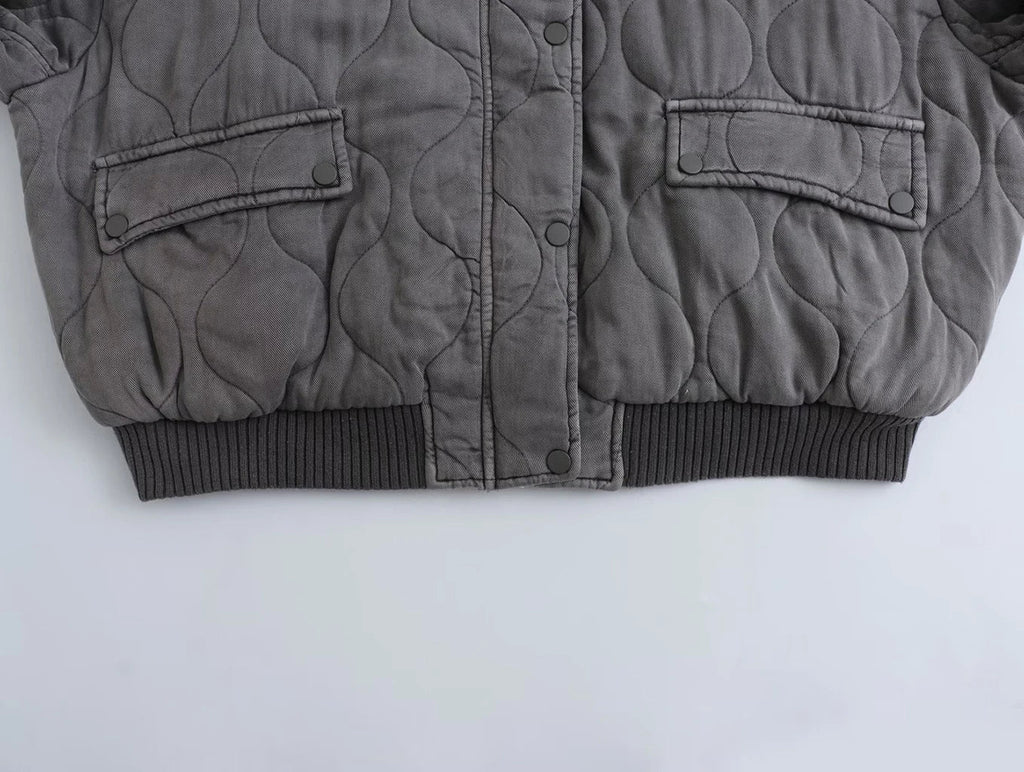 Maxime | Gepolsterte Oversized Bomberjacke in Vintage-Grau