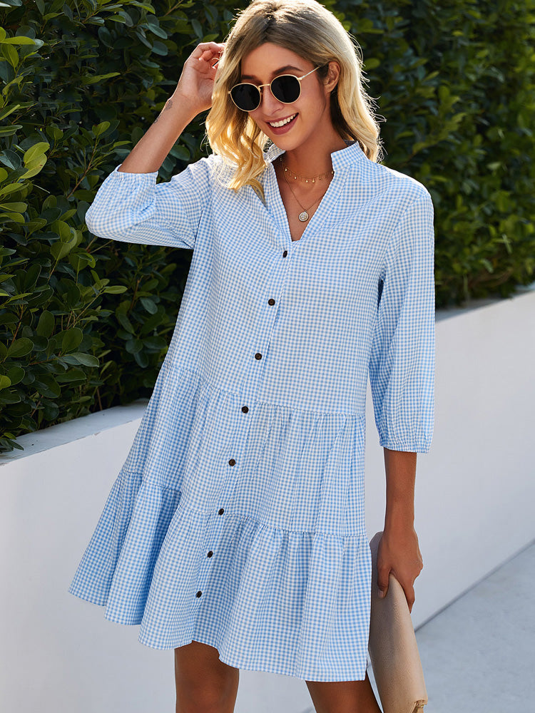 Fayola | Luftiges Sommerkleid mit Karomuster in Hellblau