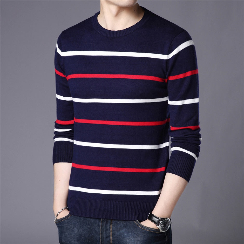 Daniel | Gestreifter Feinstrickpullover mit klassischem O-Ausschnitt