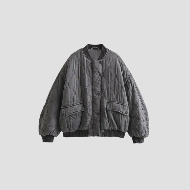 Maxime | Gepolsterte Oversized Bomberjacke in Vintage-Grau