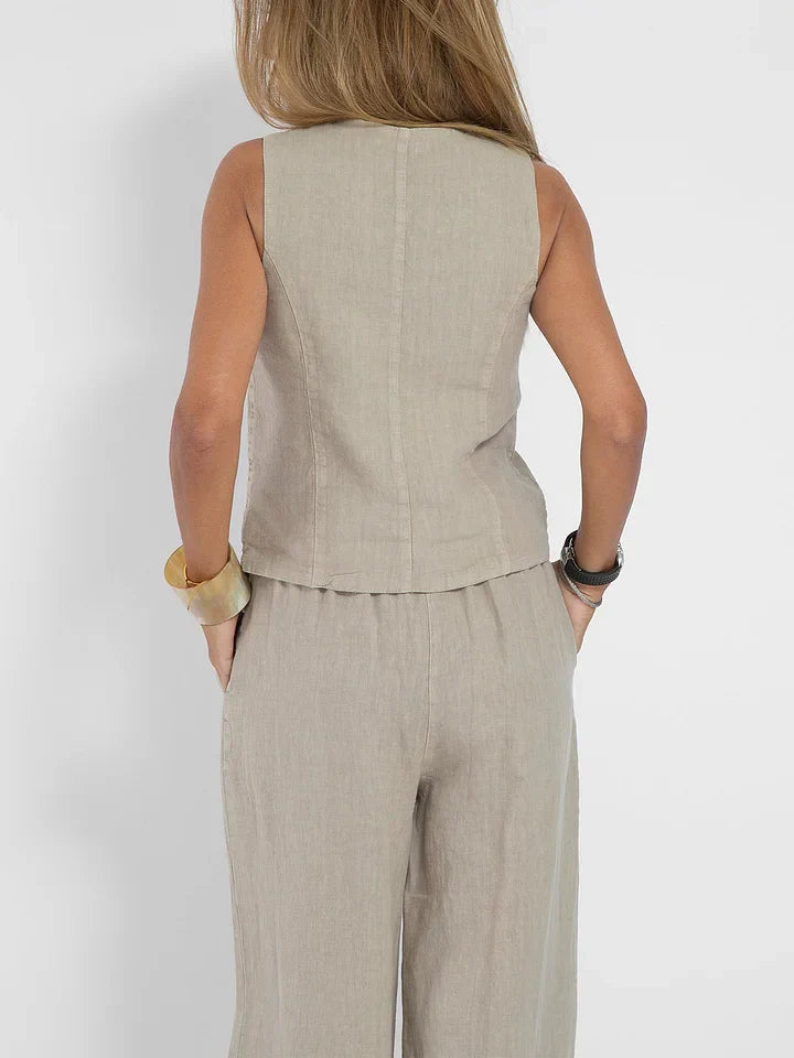 Marie | Damen Leinen Set – Tailored Weste und Hose