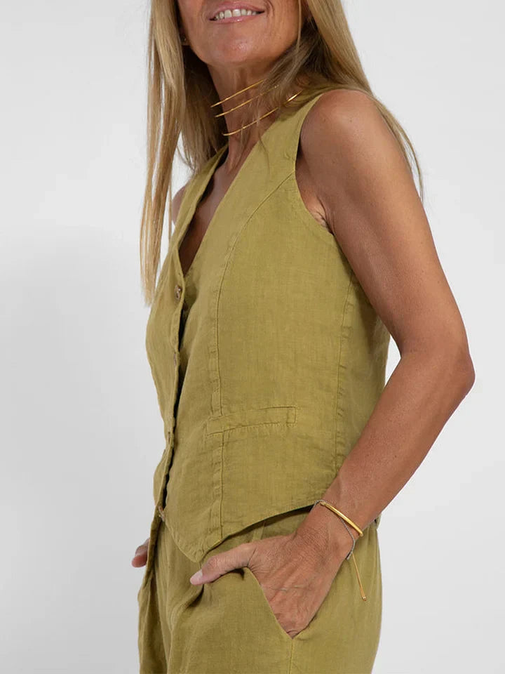 Marie | Damen Leinen Set – Tailored Weste und Hose