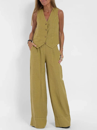Marie | Damen Leinen Set – Tailored Weste und Hose