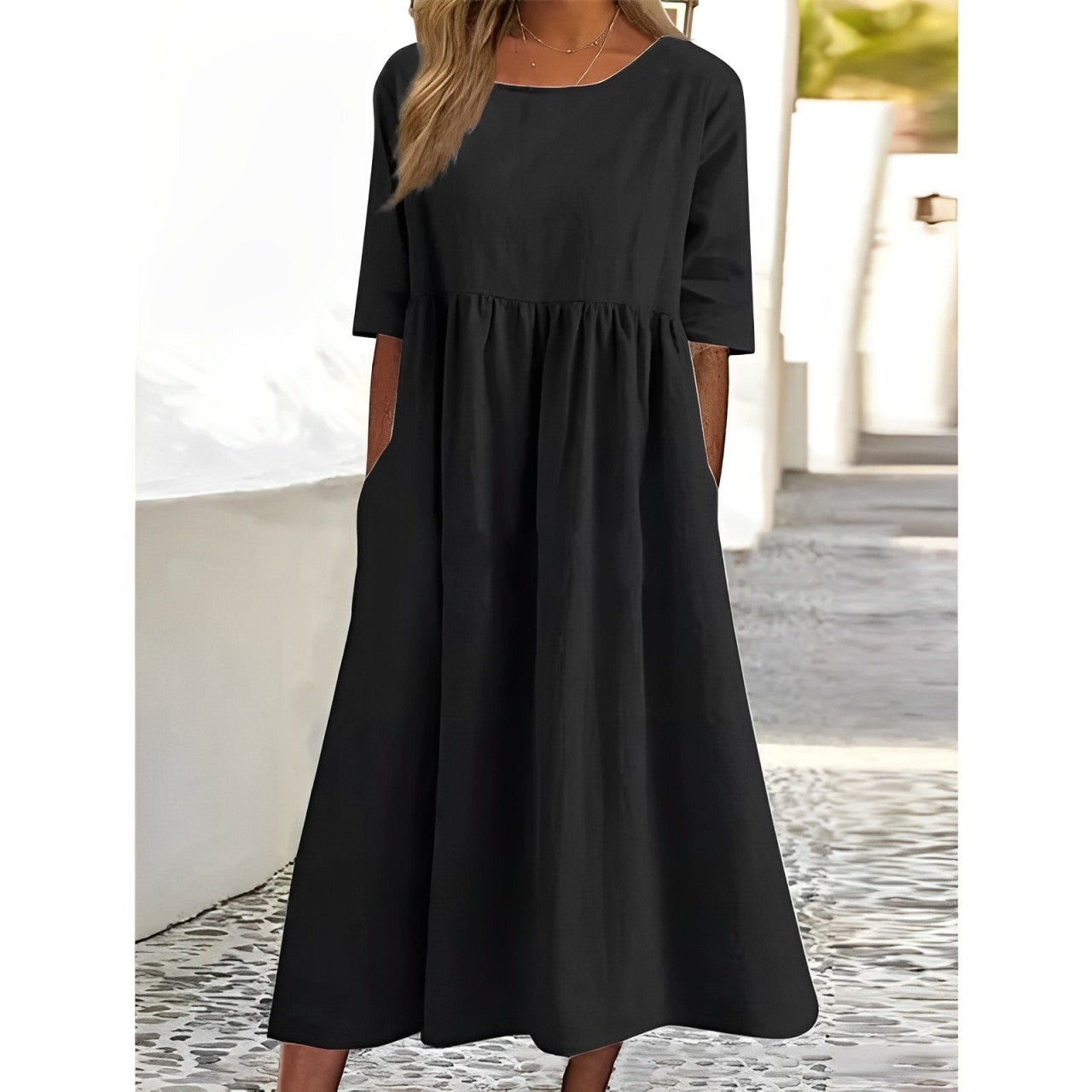 Ella | Atmungsaktives Baumwoll-Leinen Midi-Kleid