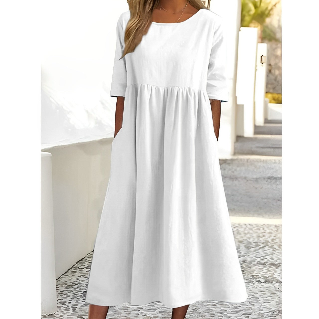 Ella | Atmungsaktives Baumwoll-Leinen Midi-Kleid