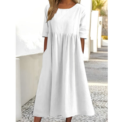 Ella | Atmungsaktives Baumwoll-Leinen Midi-Kleid