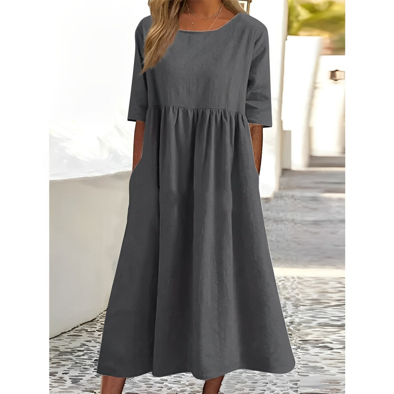 Ella | Atmungsaktives Baumwoll-Leinen Midi-Kleid