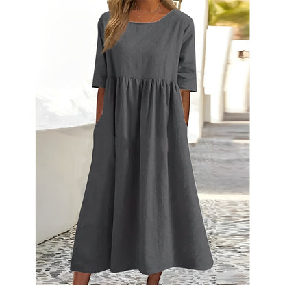 Ella | Atmungsaktives Baumwoll-Leinen Midi-Kleid