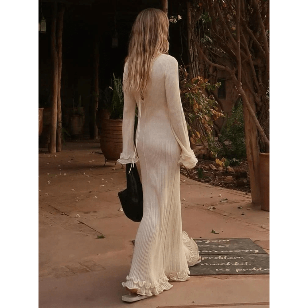 Madeleine | Feminines Maxikleid mit Volantdetails und langen Ärmeln