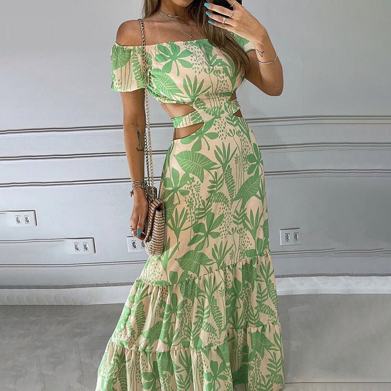 Livia | Schulterfreies Maxikleid mit Tropical-Cut-Out-Design