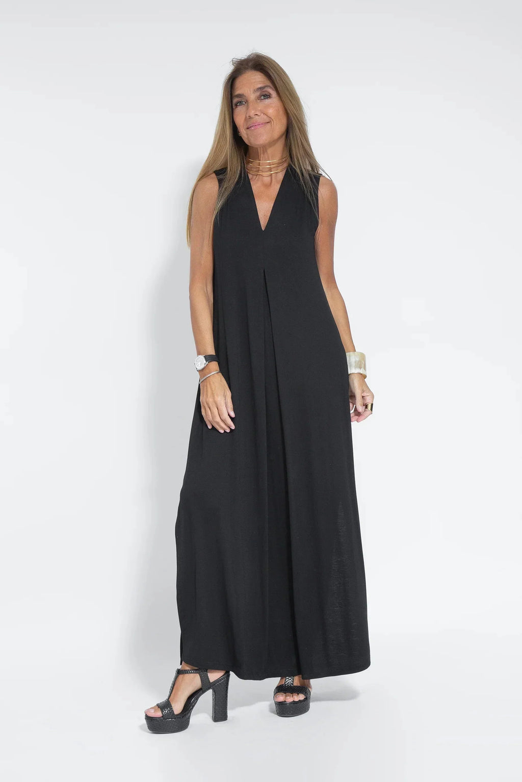 Alisa | Lockeres Maxikleid mit V-Ausschnitt und Seitenschlitz
