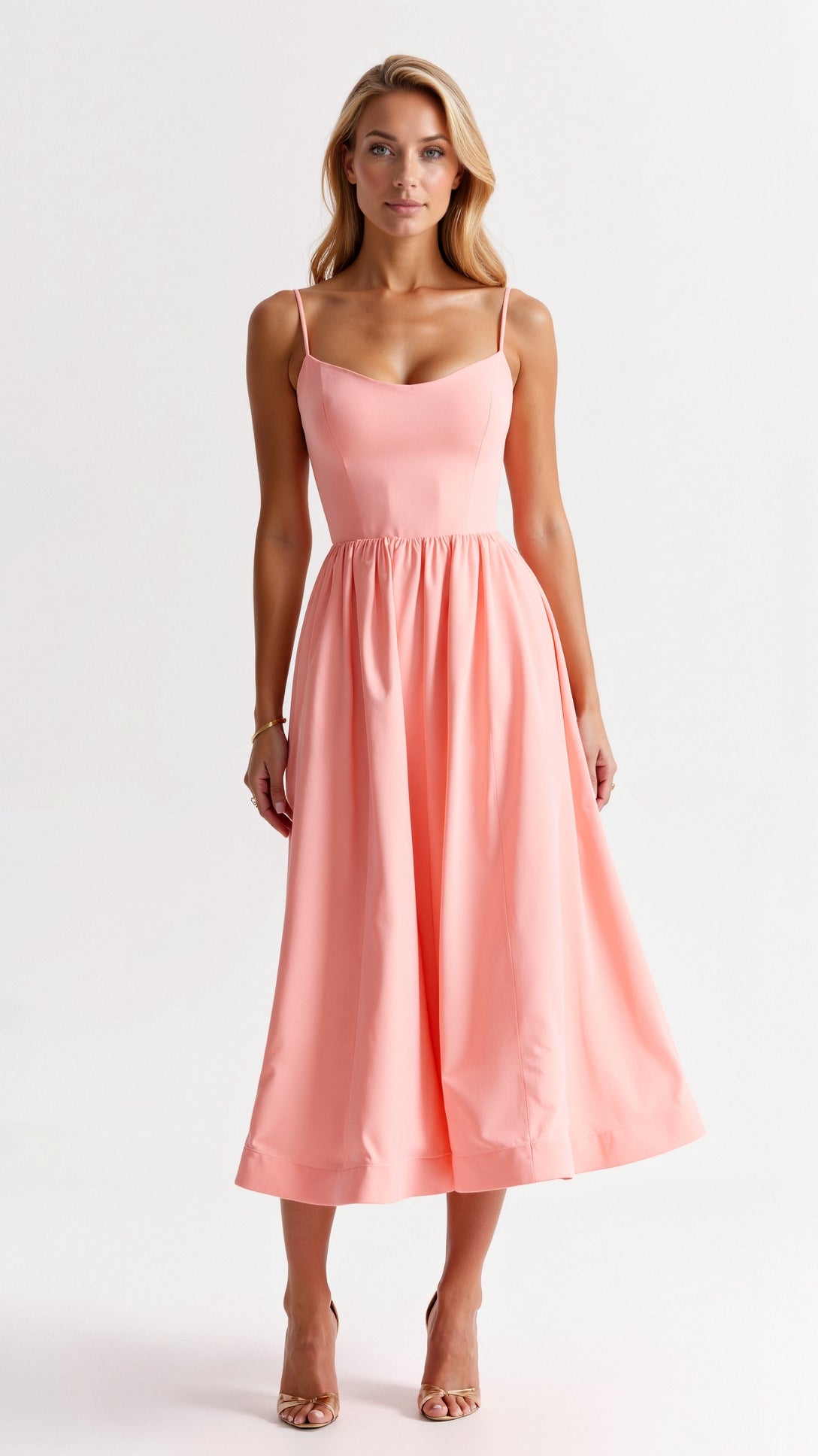 Eileen | Elegantes Midikleid mit zarten Trägern und femininer Leichtigkeit